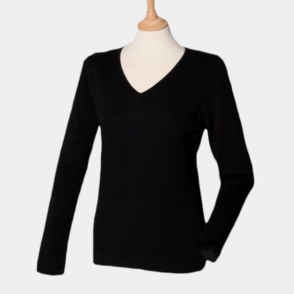 Henbury Ladies Lightweight Cotton Acrylic V Neck Sweater Thumbnail